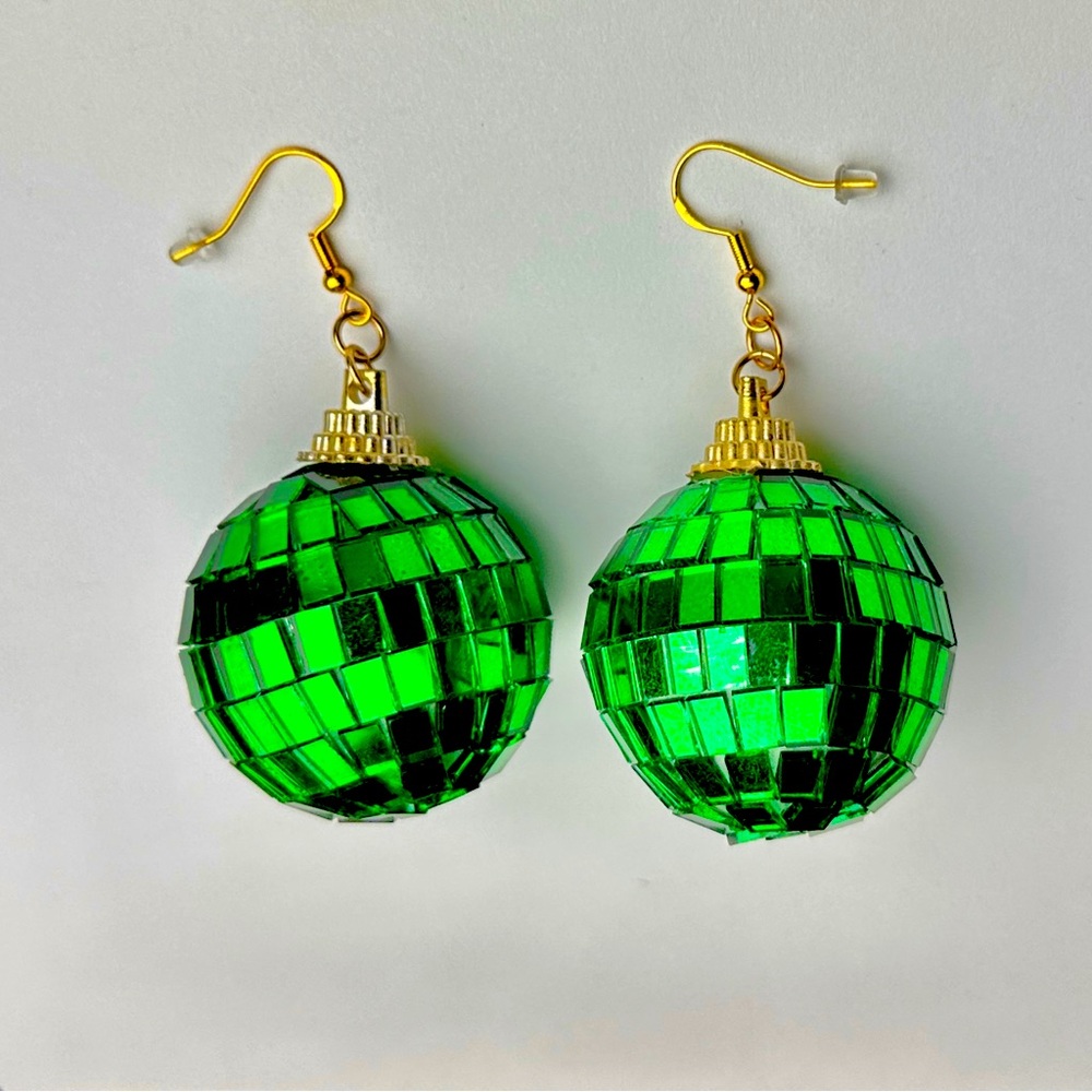 DISCO BALL earrings green or purple silver Christmas festival rave jewelry edm